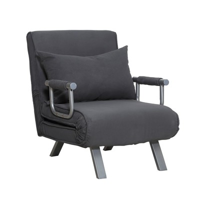 Folding Sleeper Chair 5 Position Fold Out Sofa Bed Guest Room w/2 Pillows Gray