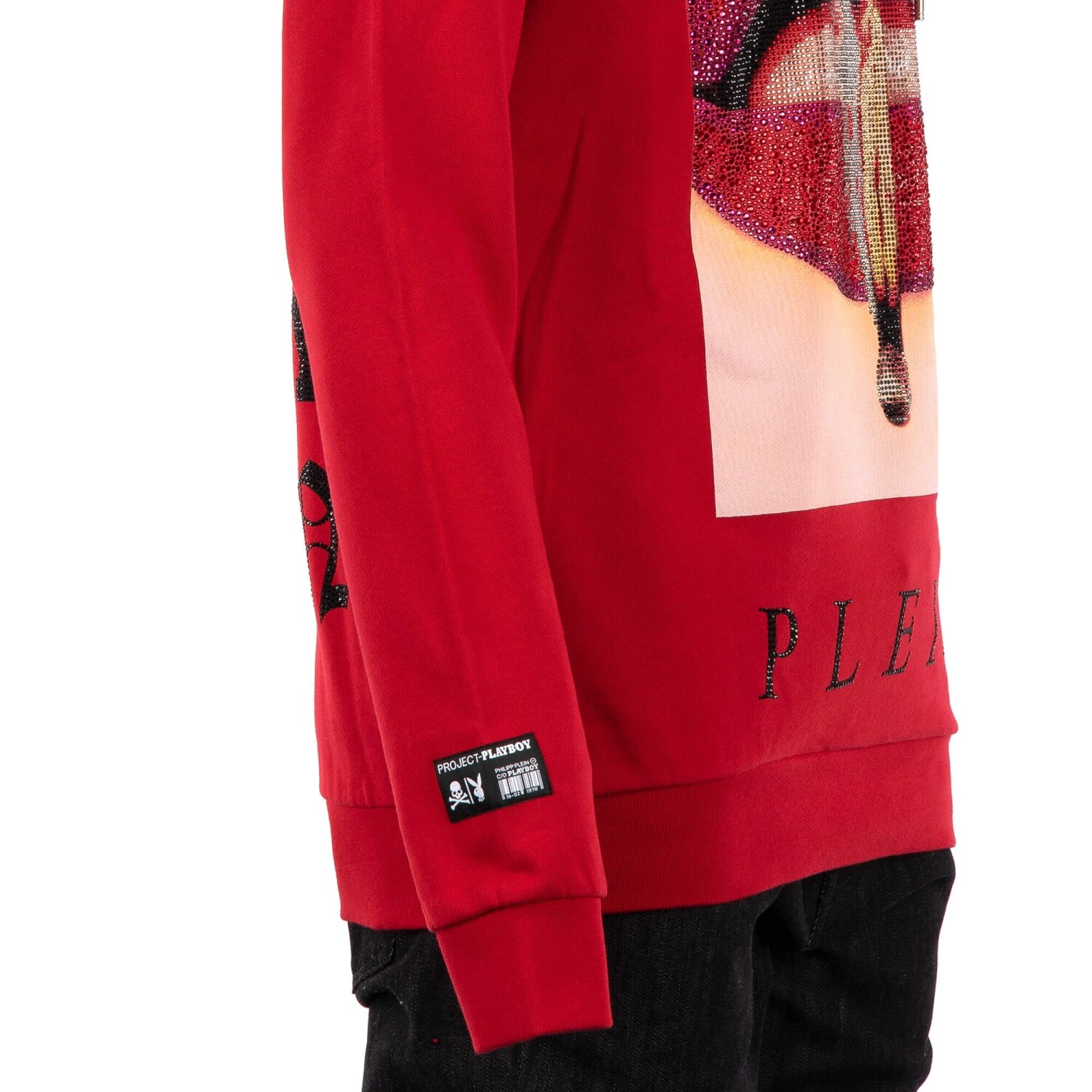 Pre-owned Philipp Plein X Playboy Lips Printed Hoodie Sweater With Crystals Red 08356