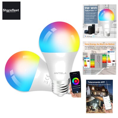 ANTELA Smarte WLAN Alexa Glühbirne E27 LED RGB Dimmbare Birne, Kompatibel Goo...