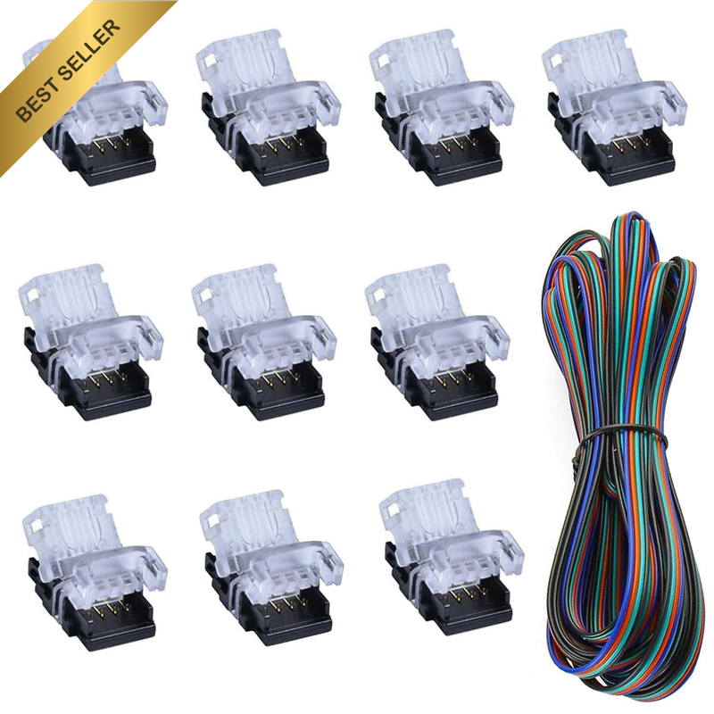 10 Pack 4 Pin LED Connector Strip to Wire Quick Connection without Stripping, In