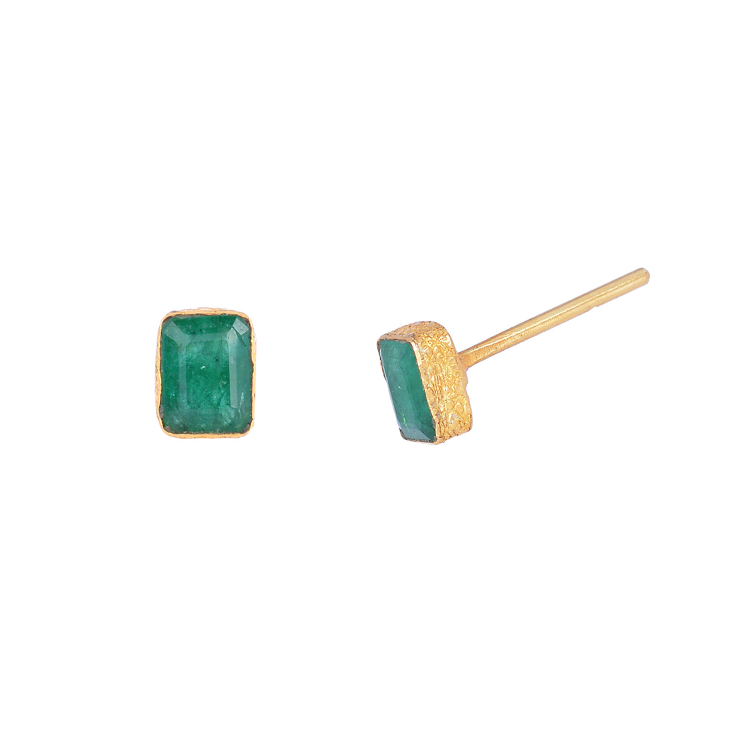Pre-owned Handmade Stud Engagement Earrings 18k Yellow Gold Natural Emerald Gemstone Jewelry