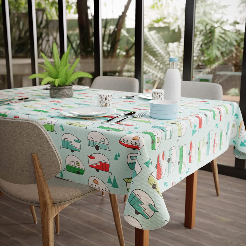 Outdoor Adventure Vinyl Tablecloth with Flannel Backing, Camping Pattern - Perfe