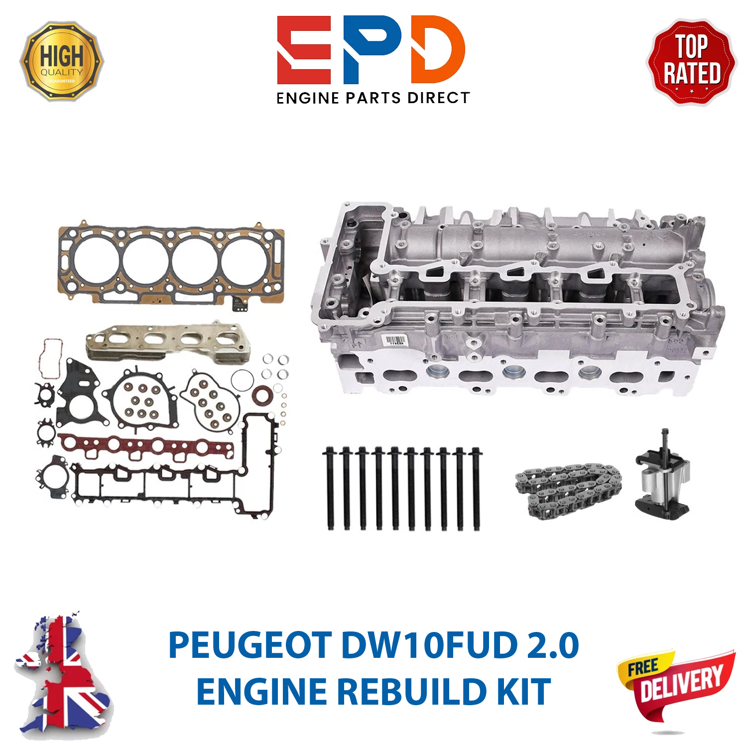 CYLINDER BARE HEAD WITH ENGINE REBUILD KIT FOR PEUGEOT 2.0 BLUEHDI DW10FUD NEW