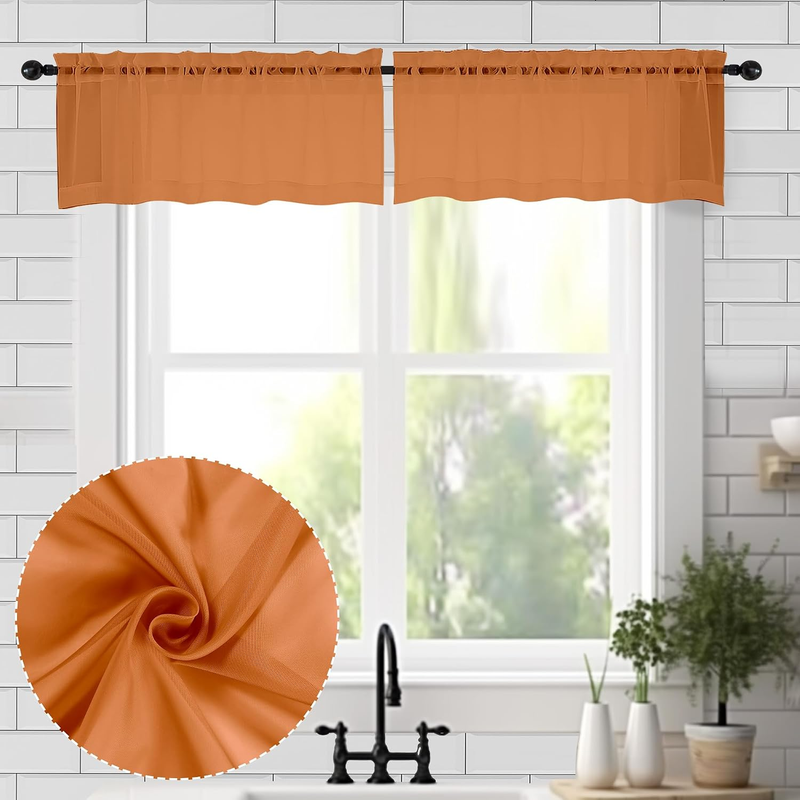 Sheer Valances for Windows 2 Pack, 42Wx14L Inches Short Valance for Living Room