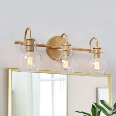 Gold Bathroom Vanity Light Fixtures with Clear Glass Shade 22 x7