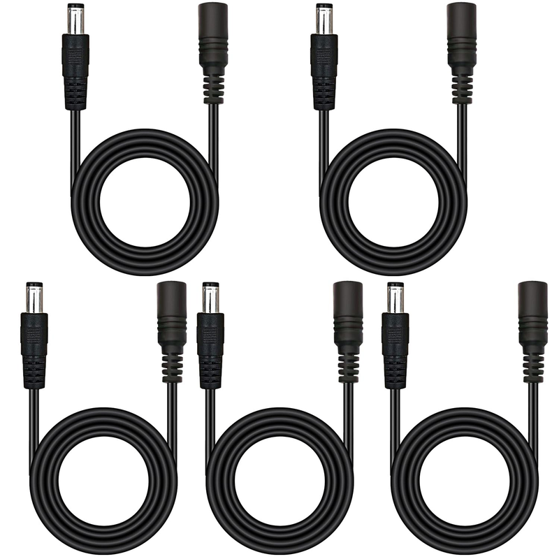 5Pcs Male to Female DC Extension Cable 3.3Ft/1Meter, 5.5Mm X 2.1Mm Extension Cor