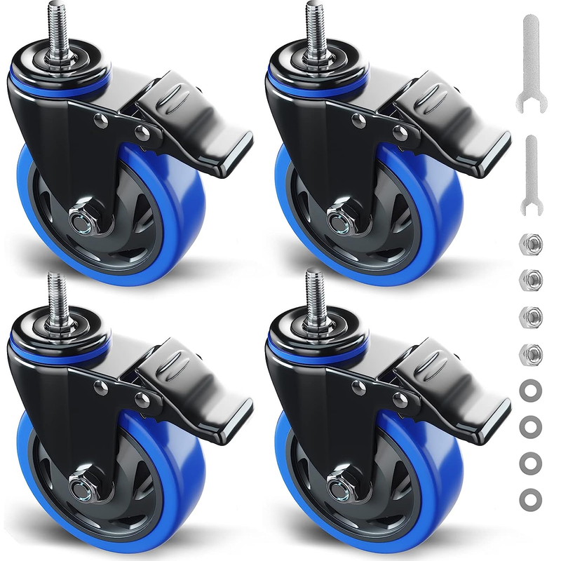 Stem Caster Wheels 5 Inch Heavy Duty Threaded Stem Mount Casters Set of 4 with A
