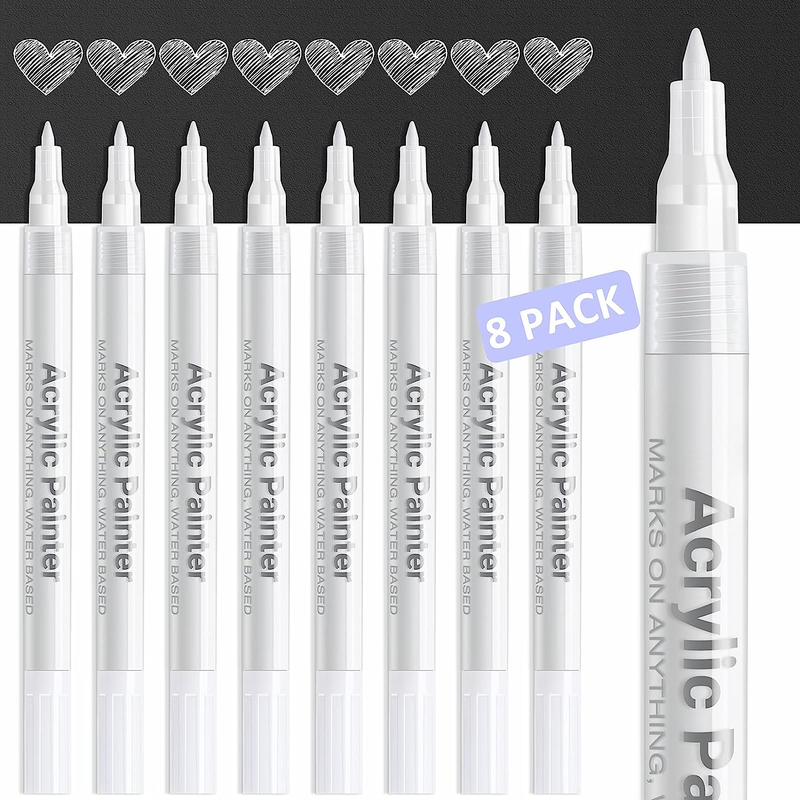 White Paint Pen Acrylic Marker: 8 Pack 0.7Mm White Paint Marker for Black Paper,