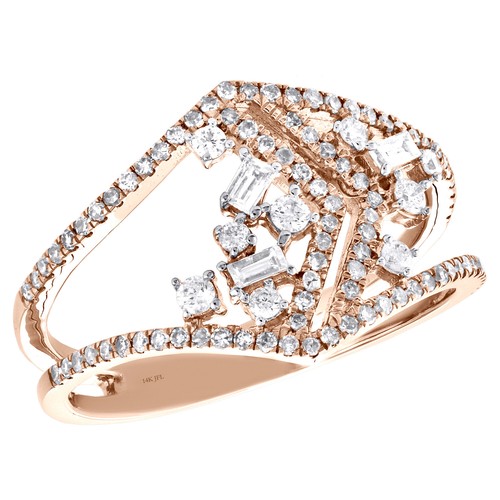 14K Rose Gold Baguette Diamond Prong Set Open Bypass 'V' Cocktail Ring 0.50 Ct