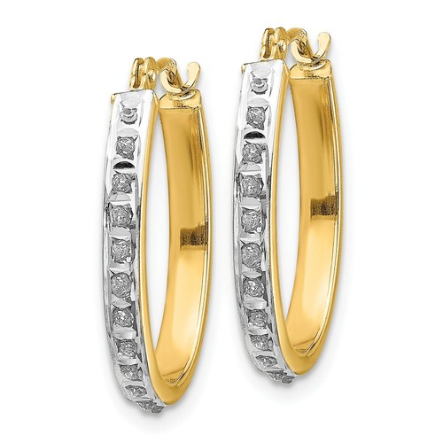 Pre-owned Goldia 14k Yellow Gold Round Diamond Small 19mm Oval Hinged Hoop Earrings 0.01 Ct.