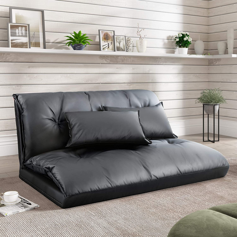 Floor Sofa Adjustable Lazy Sofa Bed, Foldable Mattress Futon Couch Bed with 2 Po
