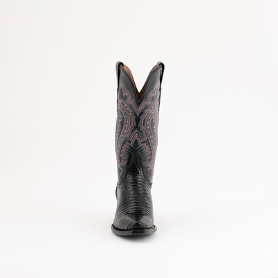 Pre-owned Ferrini Ladies Black Leather Teju Lizard V-toe Cowboy Boots