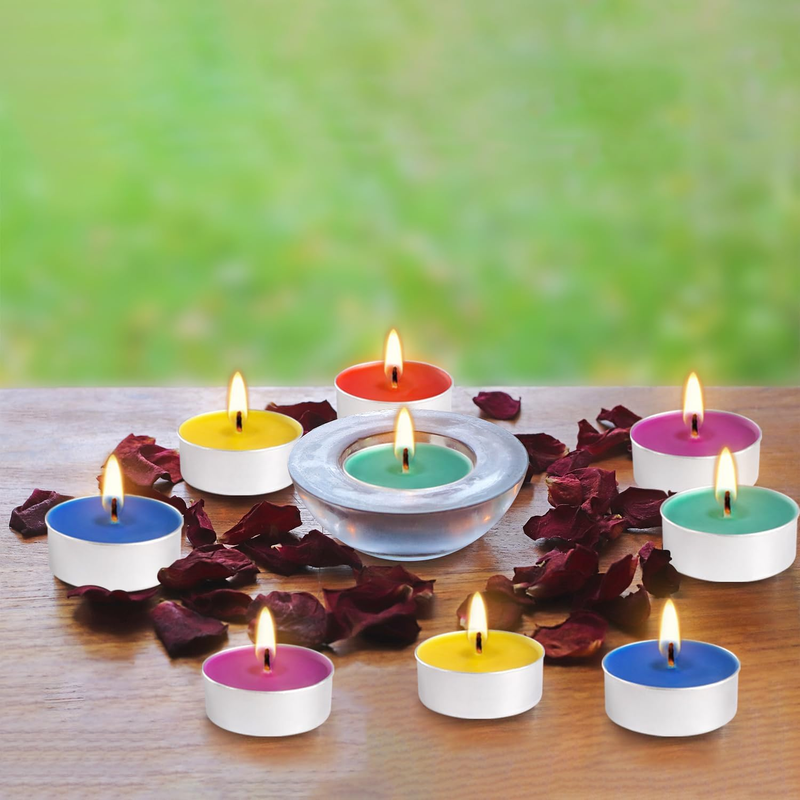 Unscented Assorted Colors Tea Lights Candle Set of 50, Smokeless Clean-Burning S