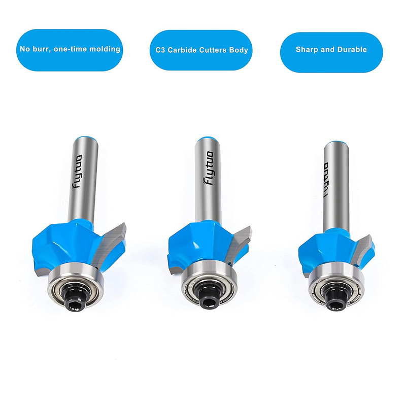 3Pcs Roundover Router Bit Set - 1/4" Shank, Corner Rounding Edge-Forming Beading