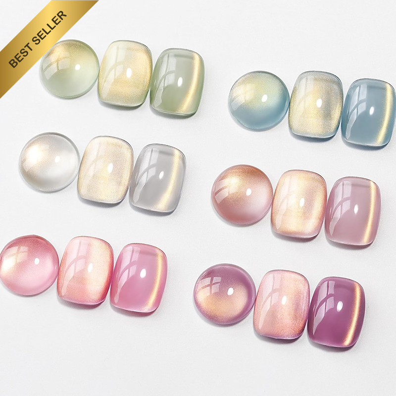 Cat Eye Gel Nail Polish 6 Colors, Glass Magnetic Gel Polish Set with Magnet Stic