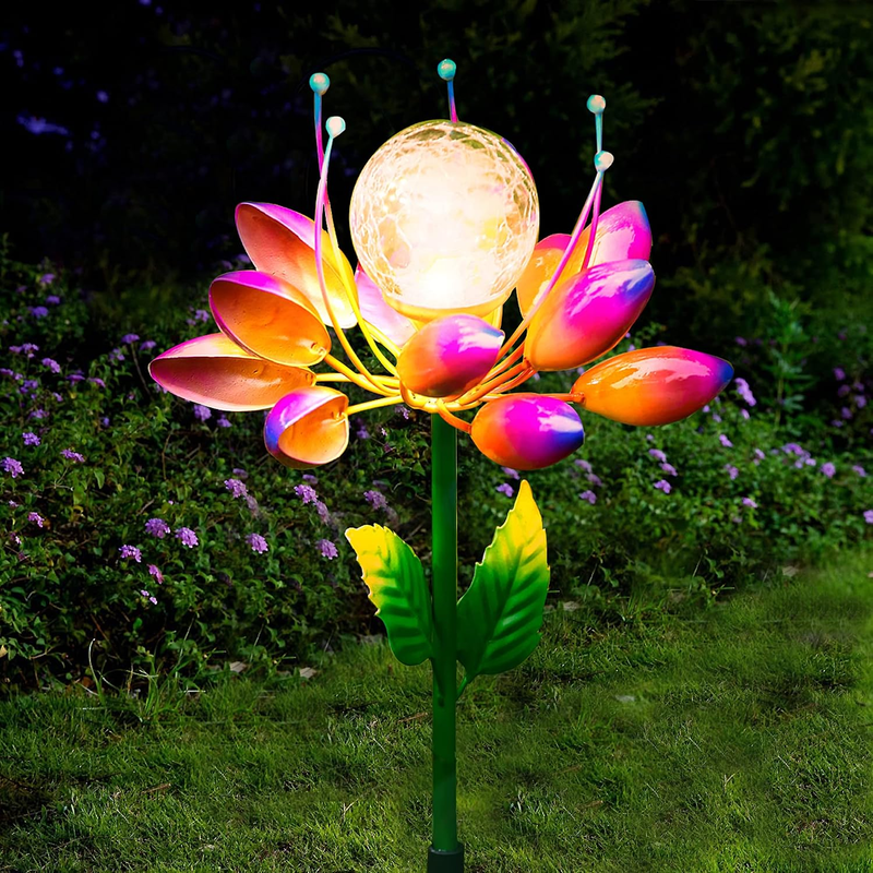 Solar Garden Decorations Metal Flower Stake Solar Outdoor Lights