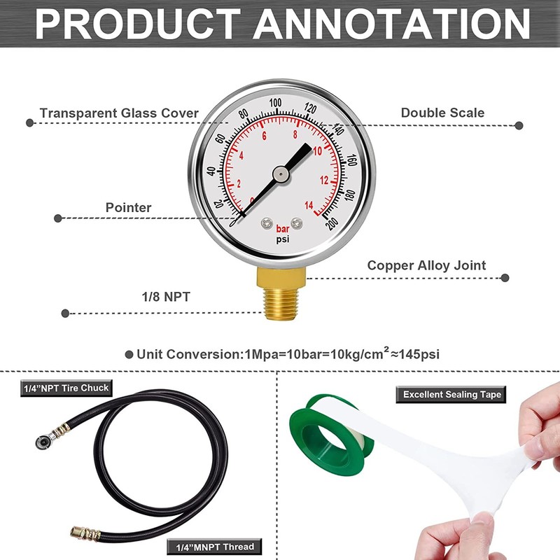 Air Tank Valve Kit with Gauge, Air Tank Repair Kit Come with 2" Pressure Gauge..