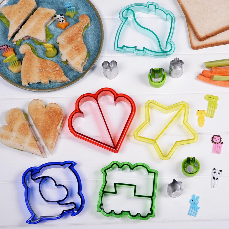 Sandwich Cutters for Kids, 20-Piece Set, 5 Kid Sandwich Cutters Shapes, 5 Vegeta