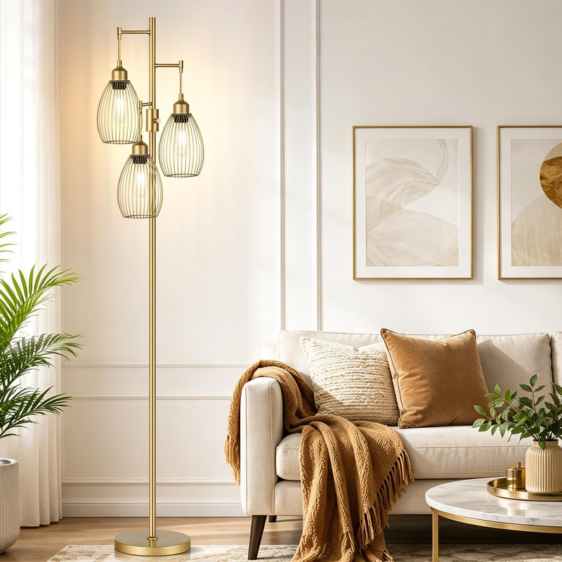 Dimmable Floor Lamp, 3 X 800LM LED Edison Bulbs Included, Farmhouse Industrial F