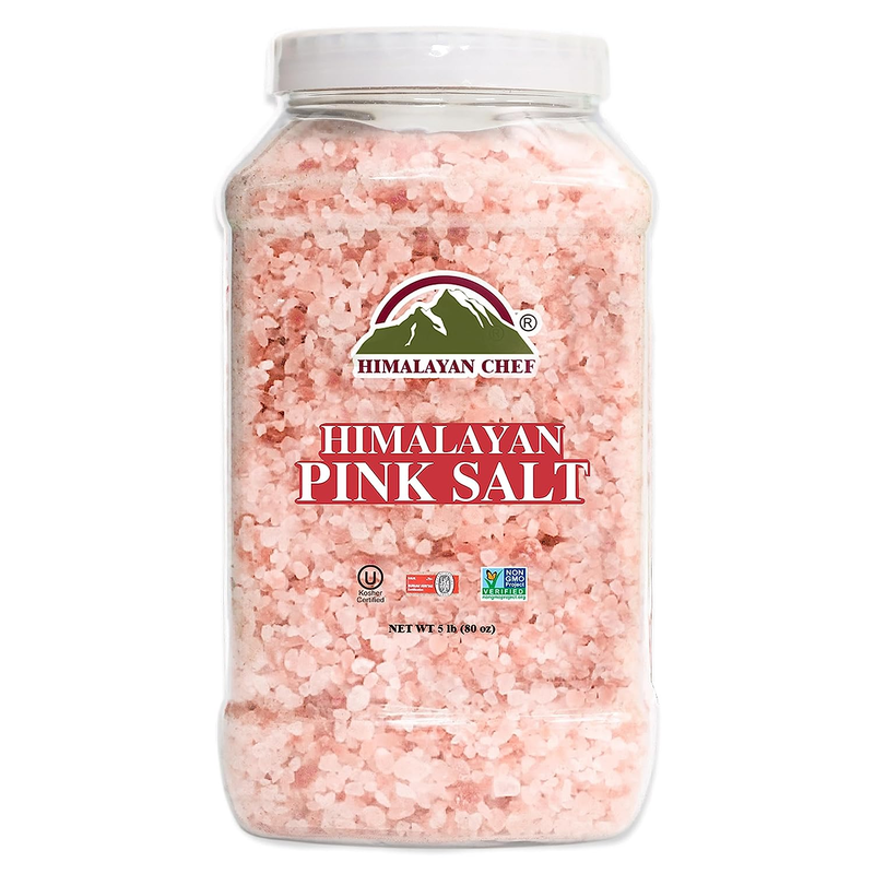 Pink Himalayan Salt Coarse Grain, Plastic Jar - 5 Lbs. for Refill Grinders