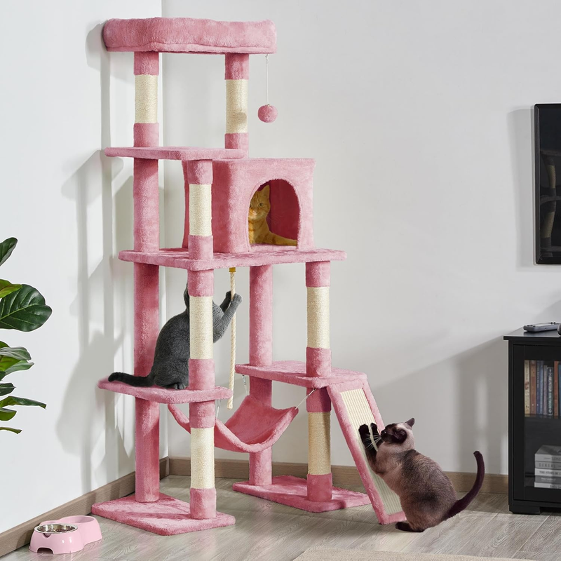 63in Pink Cat Tree Tower Multi-Level w Sisal Scratching Posts ...
