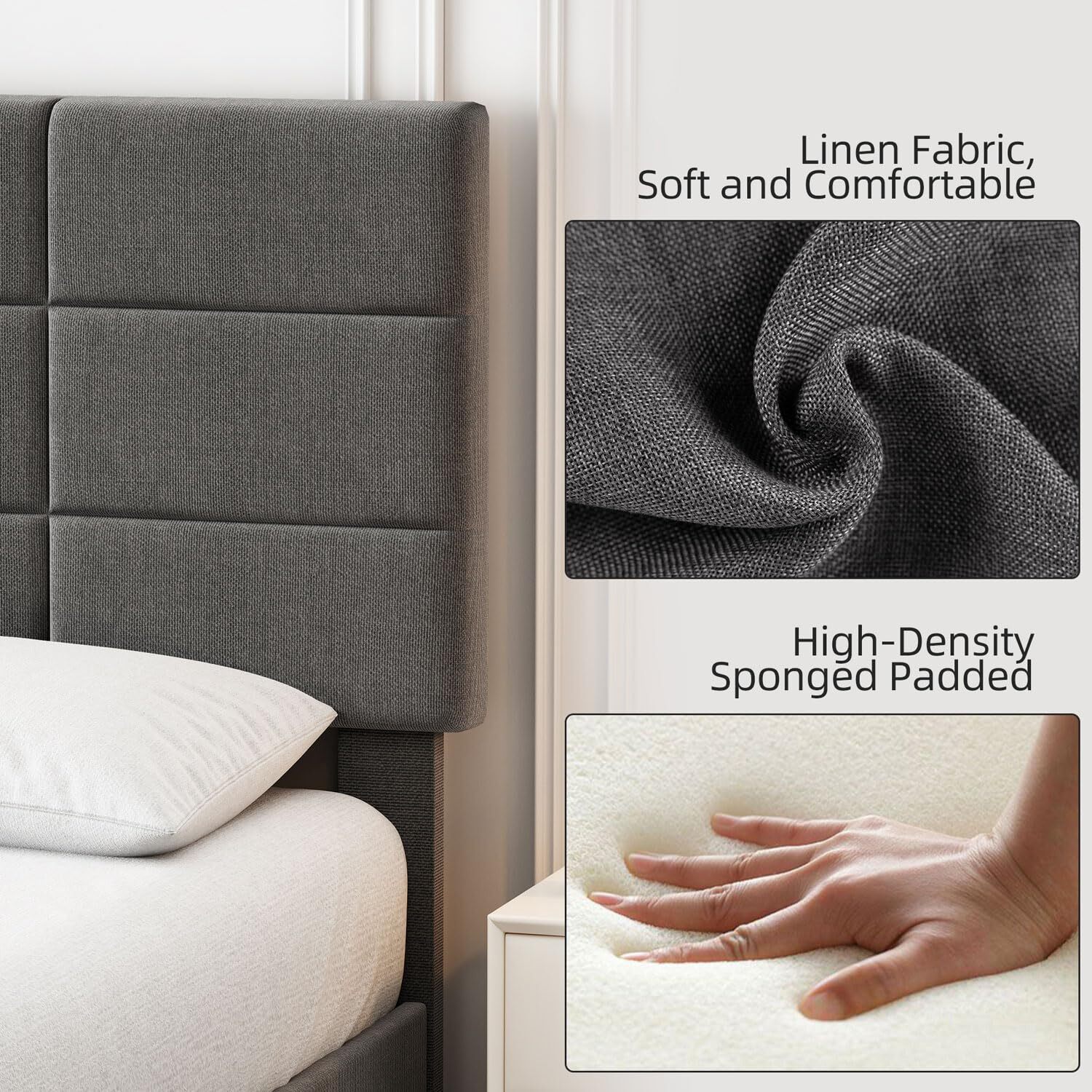 Twin Full Queen King Size Bed Frame Adjustable Upholstered Platform Headboard