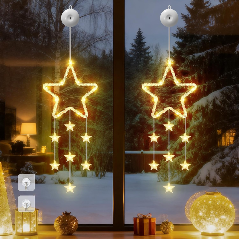 LED Sterne Weihnachtsbeleuchtung, 2 Stück Weihnachtsstern Fenster Lichterkette,