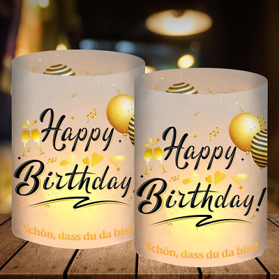 12 Windlicht Tischdeko Geburtstag, Happy Birthday Deko Schwarz Gold, Tischdekora