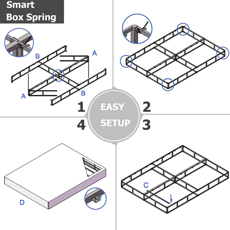 King Box Spring 9 Inch High Profile Strong Metal Frame Mattress Foundation, Quie