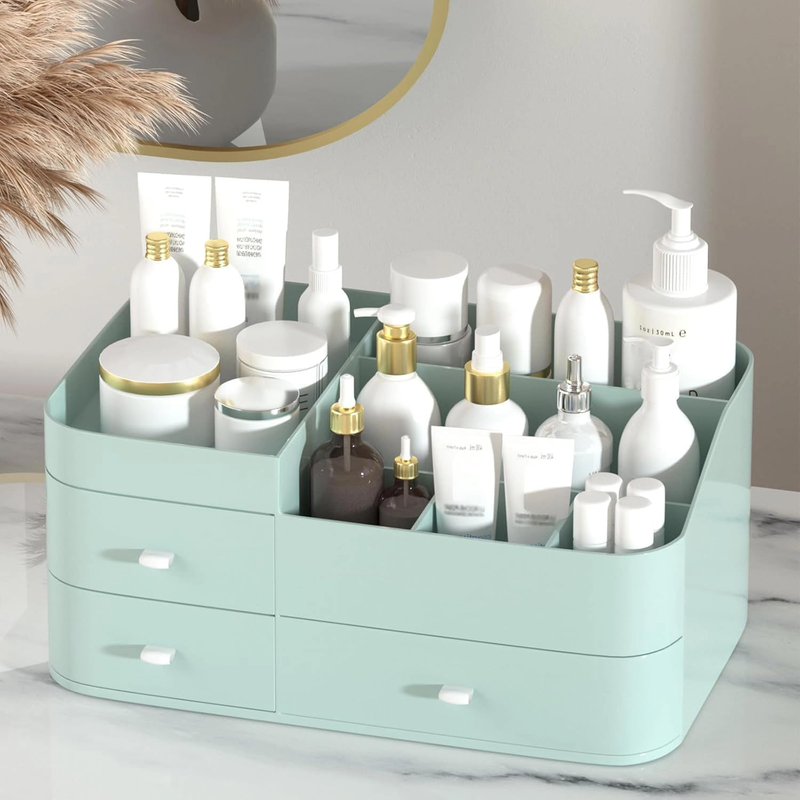 Makeup Organiser for Vanity, Large Capacity Desk Organiser with Drawers, Green,