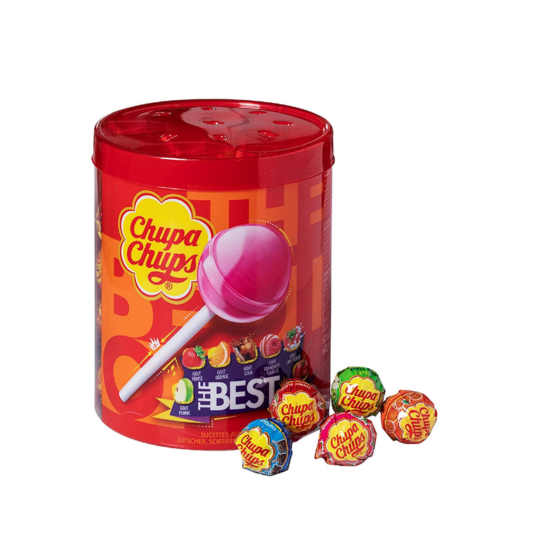 Chupa Chups Best of Lutscherdose, 50 Lutscher in der 600 g Aufbewahrungsdose