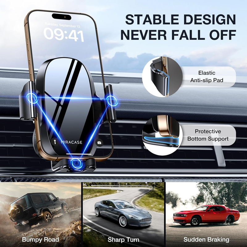 Phone Holder for Car Air Vent【Stability via Clip & Metal Hook】 Car Phone Holder