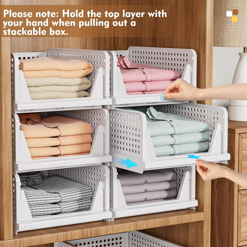 5 Pack White Stackable Closet Organizer Box, Multifunctional & Foldable Storage