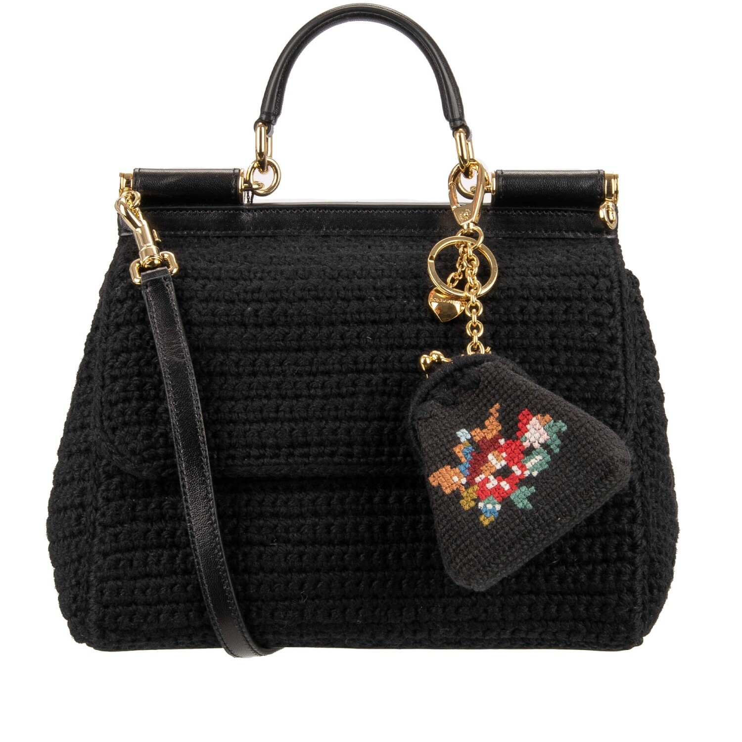 

DOLCE - GABBANA Большая сумка на плечо SICILY из мериносовой шерсти с мешочком с логотипом, черная 09882, Sicily
