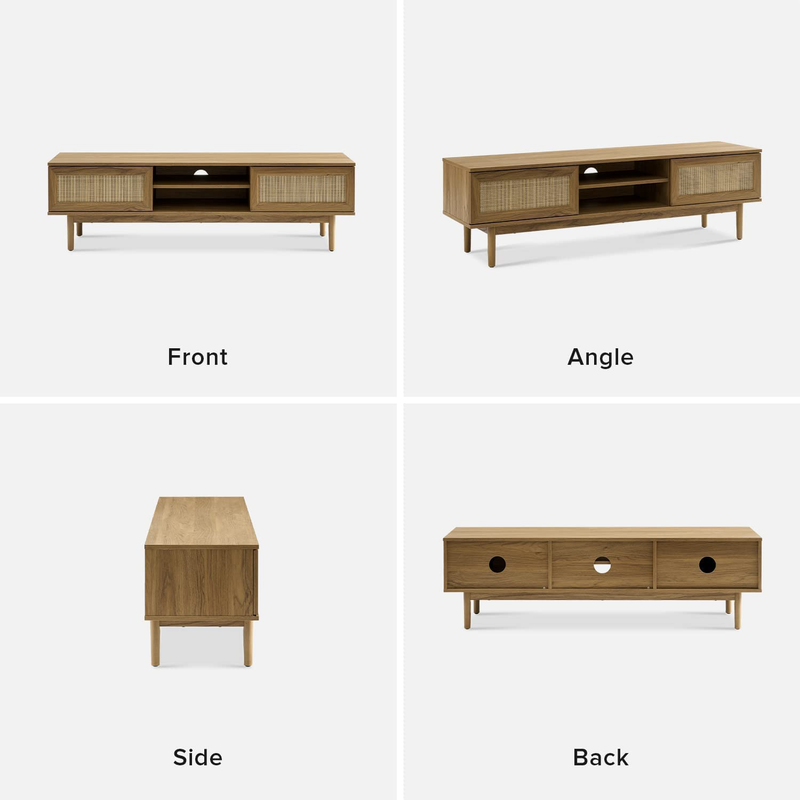 Haylee TV Stand, 59" Modern Boho Farmhouse Entertainment Center, Natural Rattan