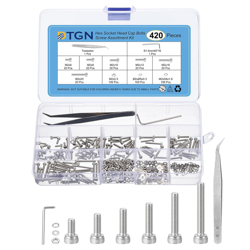 280-Piece M3 Hex Socket Screw And Nut Set - Black Alloy Steel 12.9 Grade In 9 Lengths