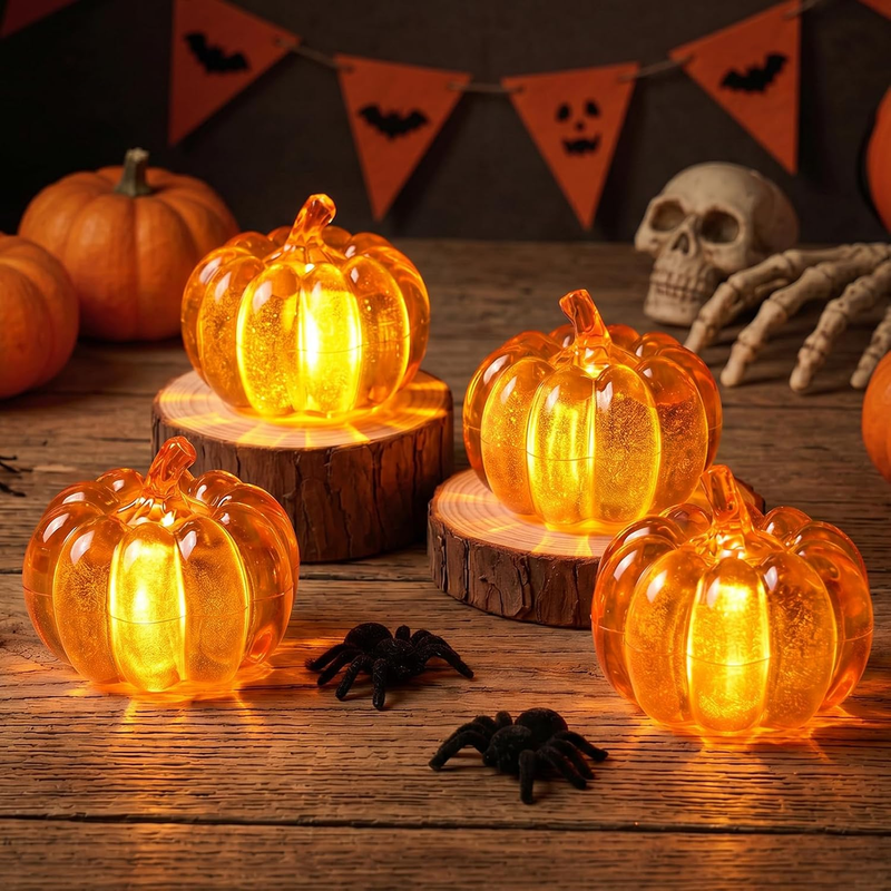 Halloween Golden Pumpkin Shaped LED Lights, 4 Pieces Set