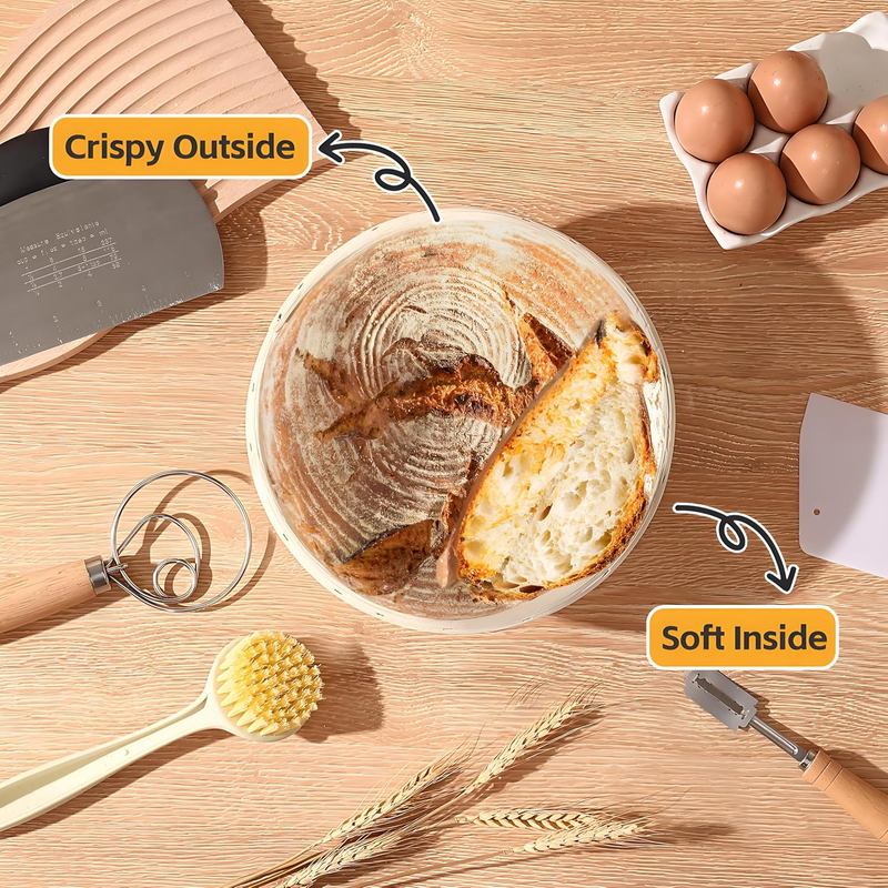 Sourdough Bread Starter Kit, 9 Inch Round Banneton Proofing Basket with Cloth Li