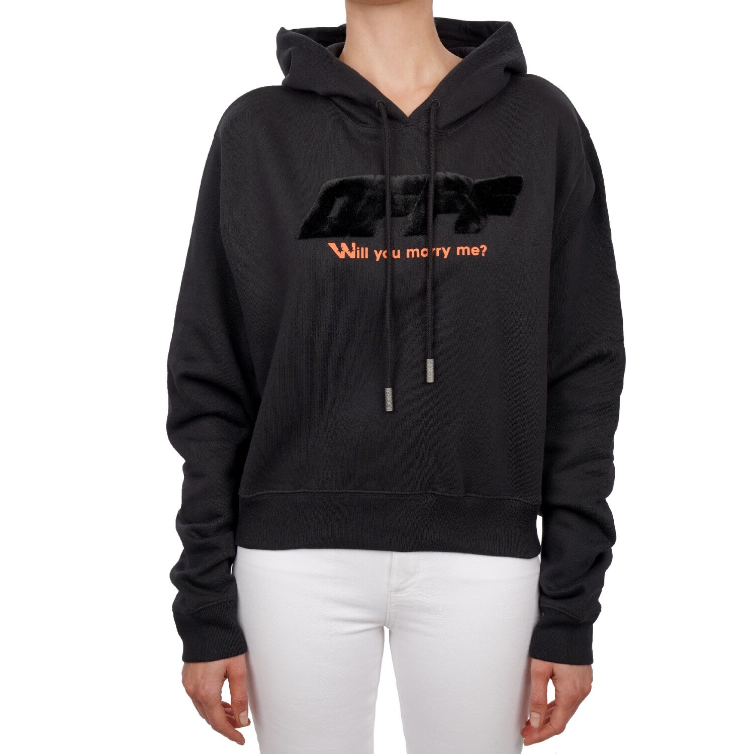 Pre-owned Off-white Virgil Abloh Oversize Logo Marry Me Hoodie Sweater Sweatshirt Black S