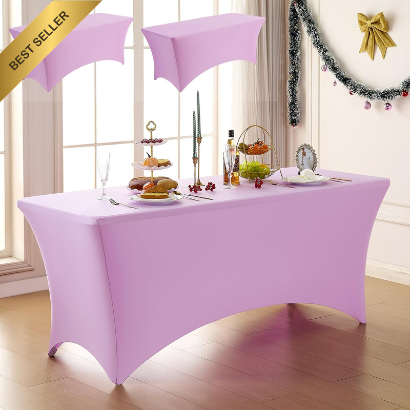 2 Pack Spandex Table Cloth 6Ft - Fitted Tight Elastic Stretch Rectangle Tableclo