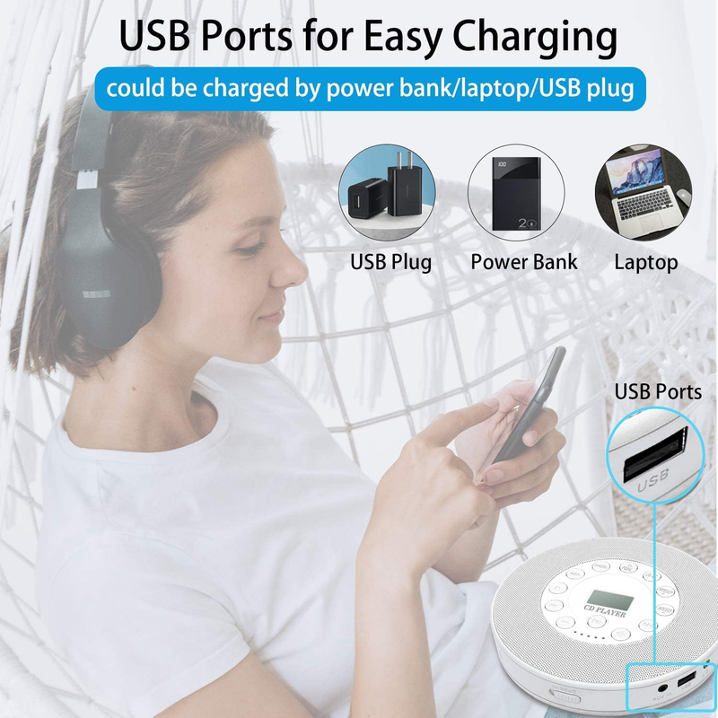 Rechargeable Portable Bluetooth Cd Player Compact Music Cd Disc Player for Car/H