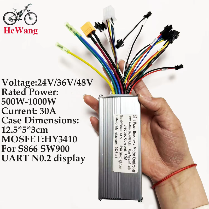 Ebike 750-1000W 24V 36V 48V 25-30A Brushless Motor FOC Sine Wave Controller for