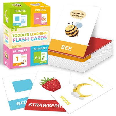 Toddler Flash Cards, Set of 64 Letters, Colors, Shapes, Numbers, Animal and F...