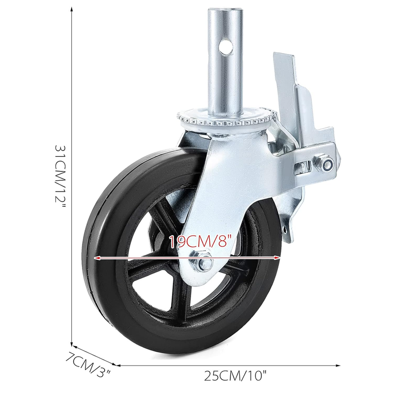 4 Pack 8 Inch Iron Core Polyurethane Swivel Caster with Dual Locking Brake Adjus