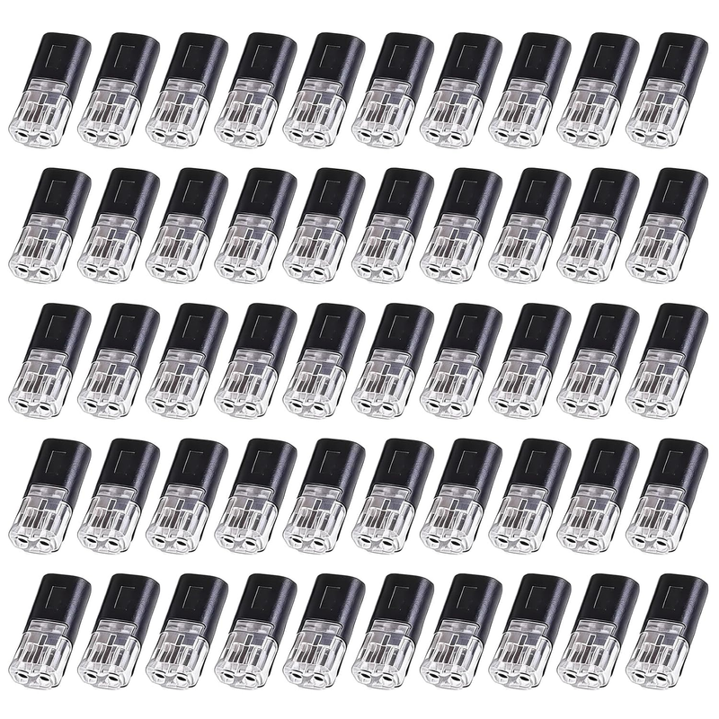 50 Pcs Low Voltage Wire Connectors 2 Pin Double Wire Plug-In Connector with Lock