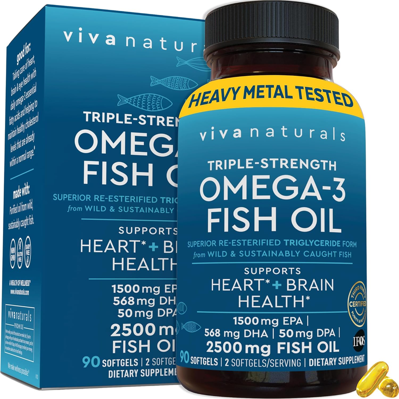 Viva Naturals Triple Strength Omega 3 Fish Oil Supplement 2500mg, EPA DHA DPA