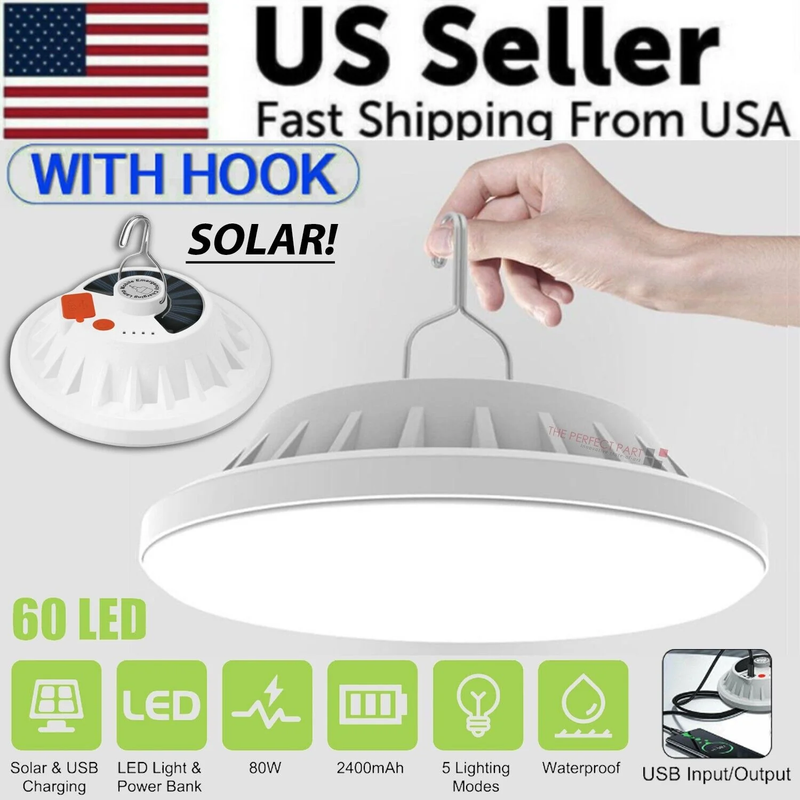 Rechargeable 60 LED Outdoor Camping Tent Light USB & Solar L