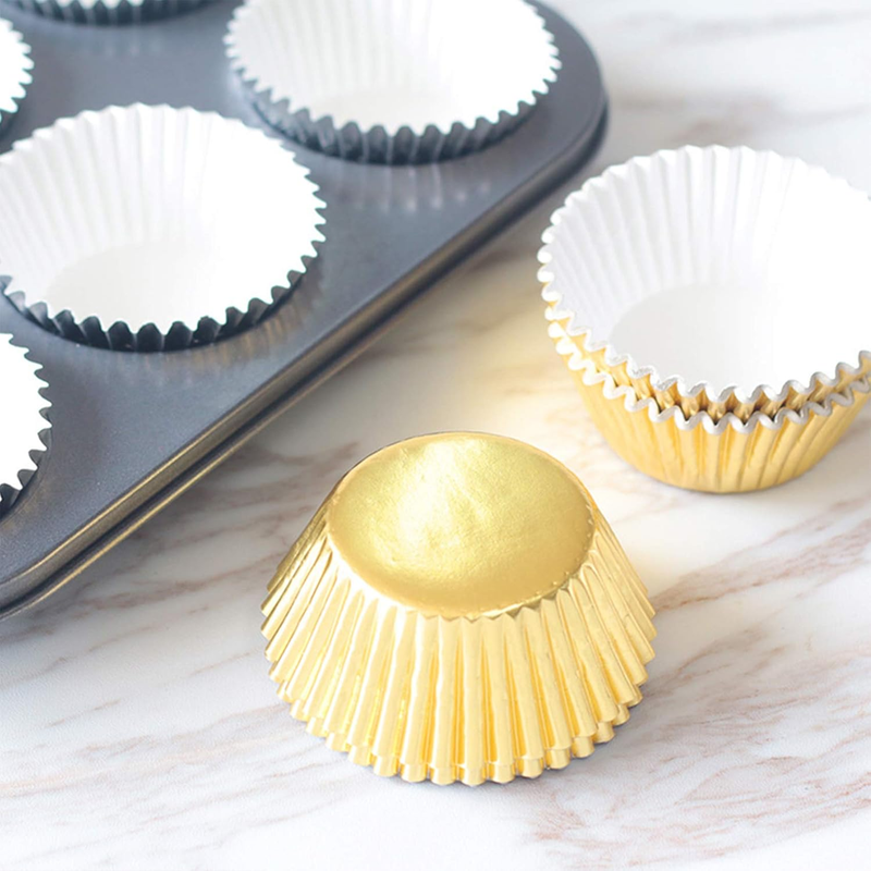 100Pcs Foil Metallic Cupcake Liners Baking Muffin Paper Cups Cases for Weddings,