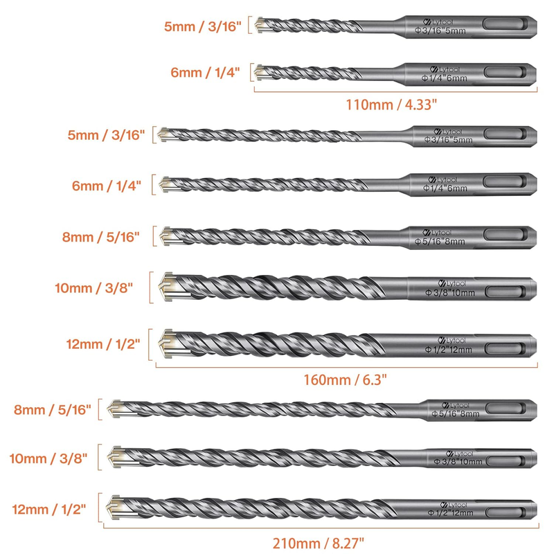 SDS Plus Drill Bits Set -  10 PCS Concrete Drill Bits for Rotary Hammer, Compati