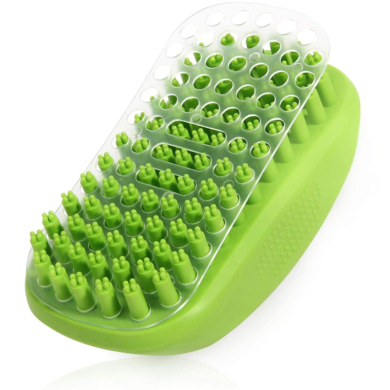 HOP Dog Grooming Brush Pet Shampoo Bath Soothing Massage Rubber Bristles Curry C